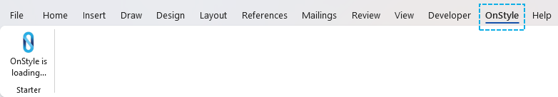 OnStyle Starter Ribbon displayed on the OnStyle tab while the tool is loading.