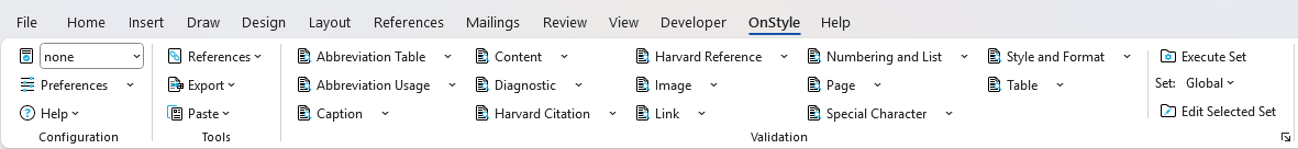 OnStyle tab showing default validation options available after activation.