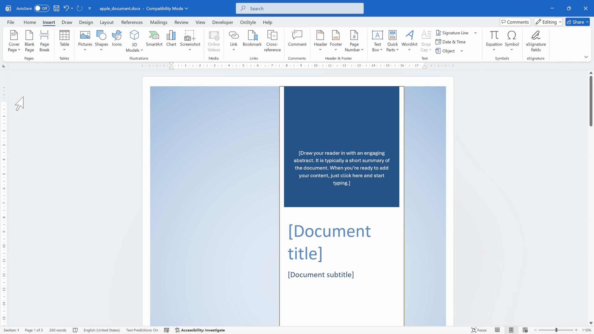 Insert a Cover Page in a Different Location