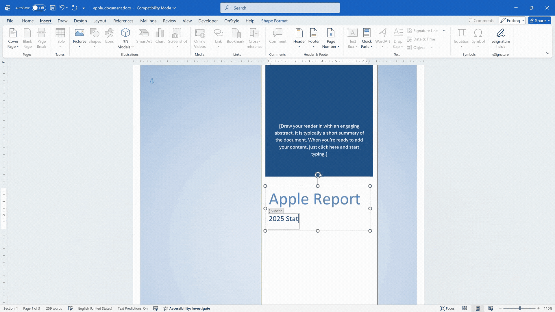 Customize the Template
Replace placeholder content such as title, subtitle, author name, company name, and date. Ensure that all fields are updated and that unnecessary elements are removed to maintain a clean layout.