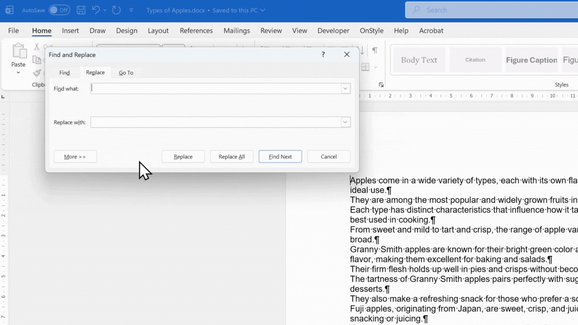 How to Remove Extra Paragraph Marks using Find and Replace
Extra paragraph marks create unwanted spacing and break text flow.
Use Find and Replace to remove them across the document instead of deleting them manually.
Press Ctrl + H to open Find and Replace.
Click More >>.
Click inside the Find what field.
Click Special → Paragraph Mark (inserts ^p).
Click inside the Replace with field.
Press the space bar once.
Click Replace All.