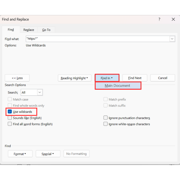 How to Find Only External Hyperlinks (https Links) in Word