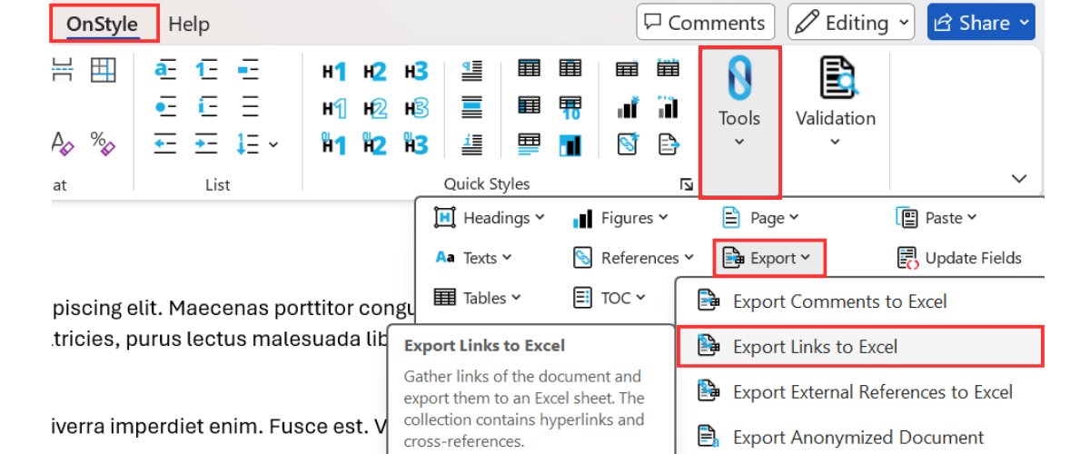 Export All Links from Word Document