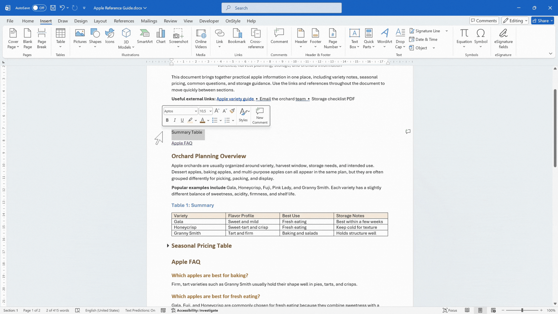 Insert an Internal Link to the Bookmark: Select the source text or place the cursor where the link should be inserted.
Press Ctrl + K to open the Insert Hyperlink dialog box.
Select “Place in This Document”.
Select the bookmark.
Select OK.