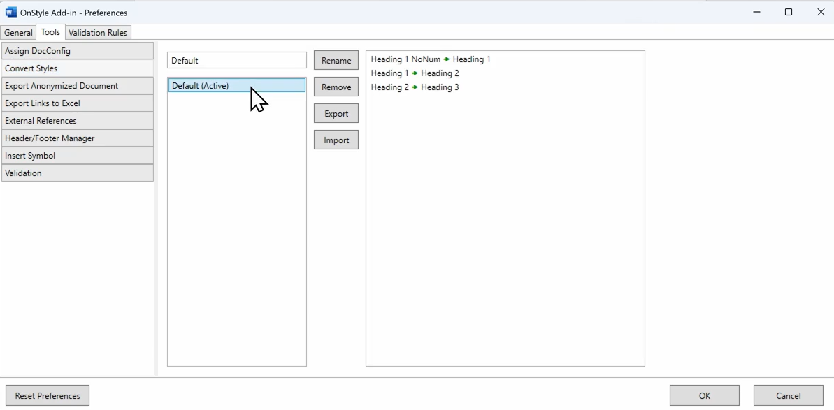The Convert Style tool allows saving and reusing conversion logic. Rule sets can be saved, and presets can be exported and imported. This enables consistent style transformation across multiple documents.