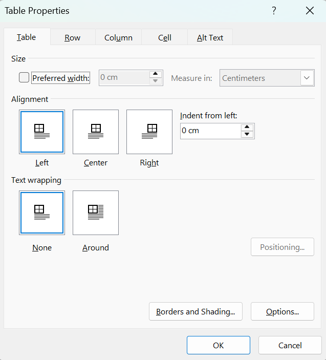 Fix Table Layout Issues: Right-click the table and select Table Properties
Open the Table tab
Check whether Text wrapping is set to None