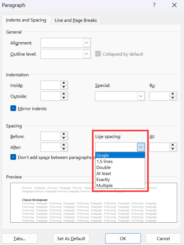 Adjust Line Spacing Options
