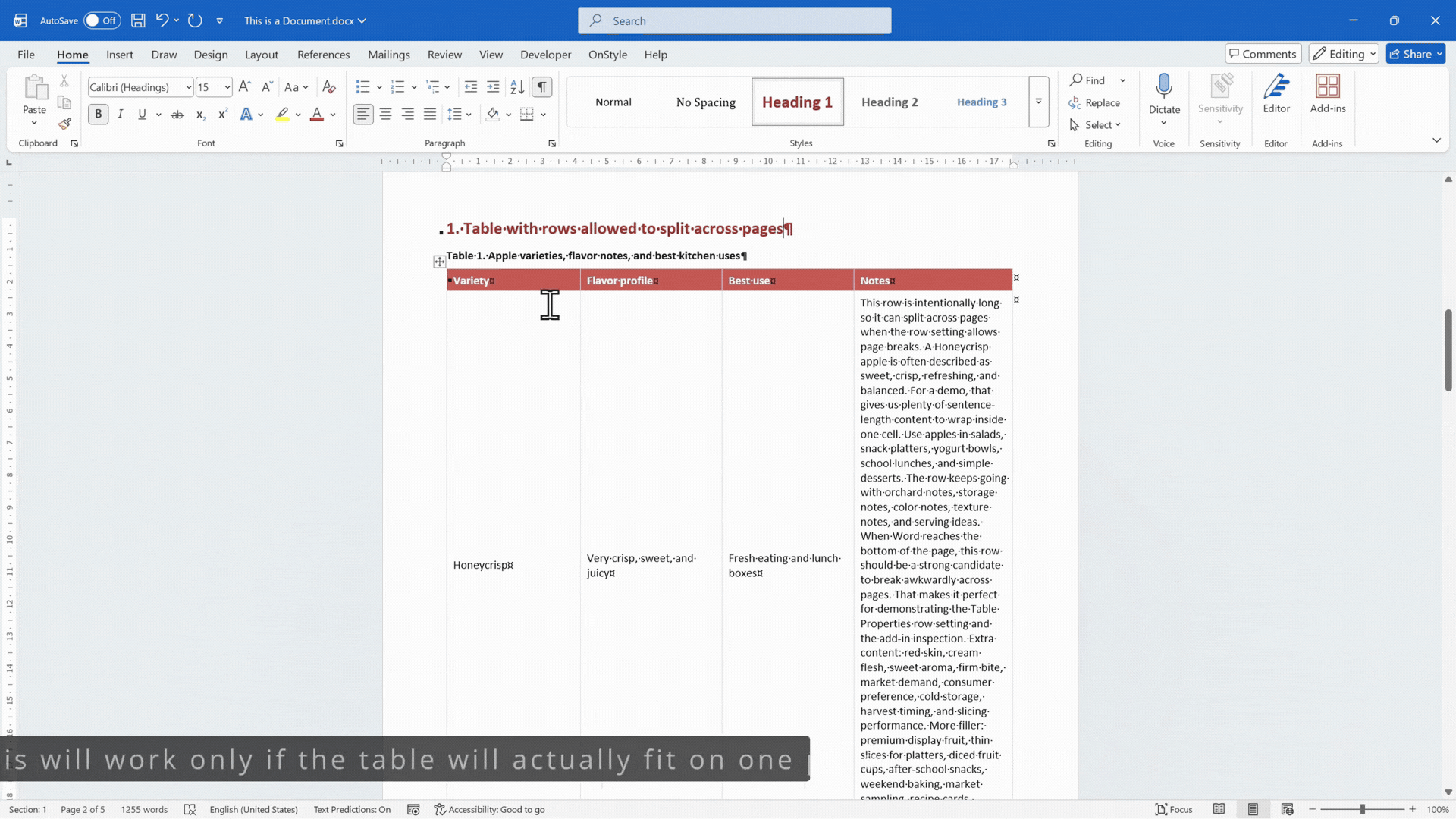 Keep the Entire Table on One Page
Select the entire table.
Open the Paragraph dialog box.
Enable ‘Keep with next’.