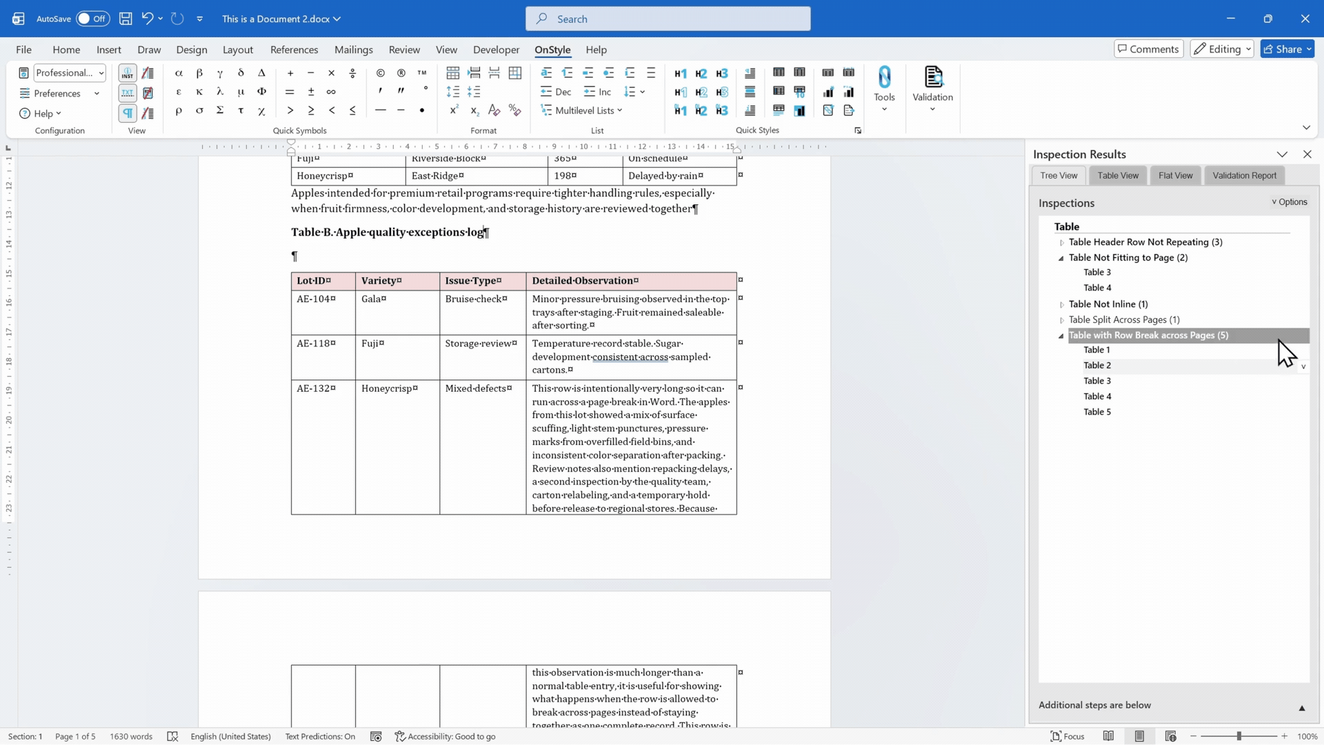 How to Apply Table Formatting Corrections
Select the issue in the results pane.
Navigate to the affected table.
Apply the recommended correction.